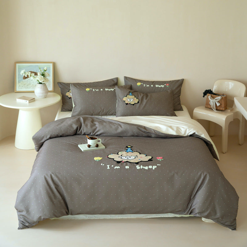 Whimsical Embroidered Cotton Duvet Cover Set with Reversible Back & Deep-Fit Corners