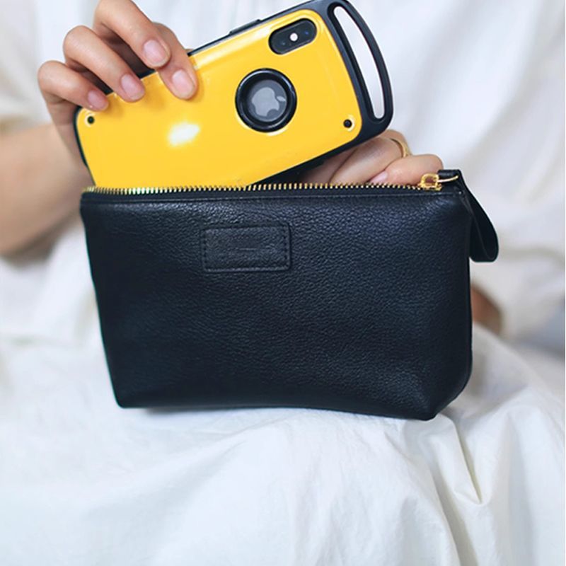 Textured Leather Zip Cosmetic Pouch Stornfield