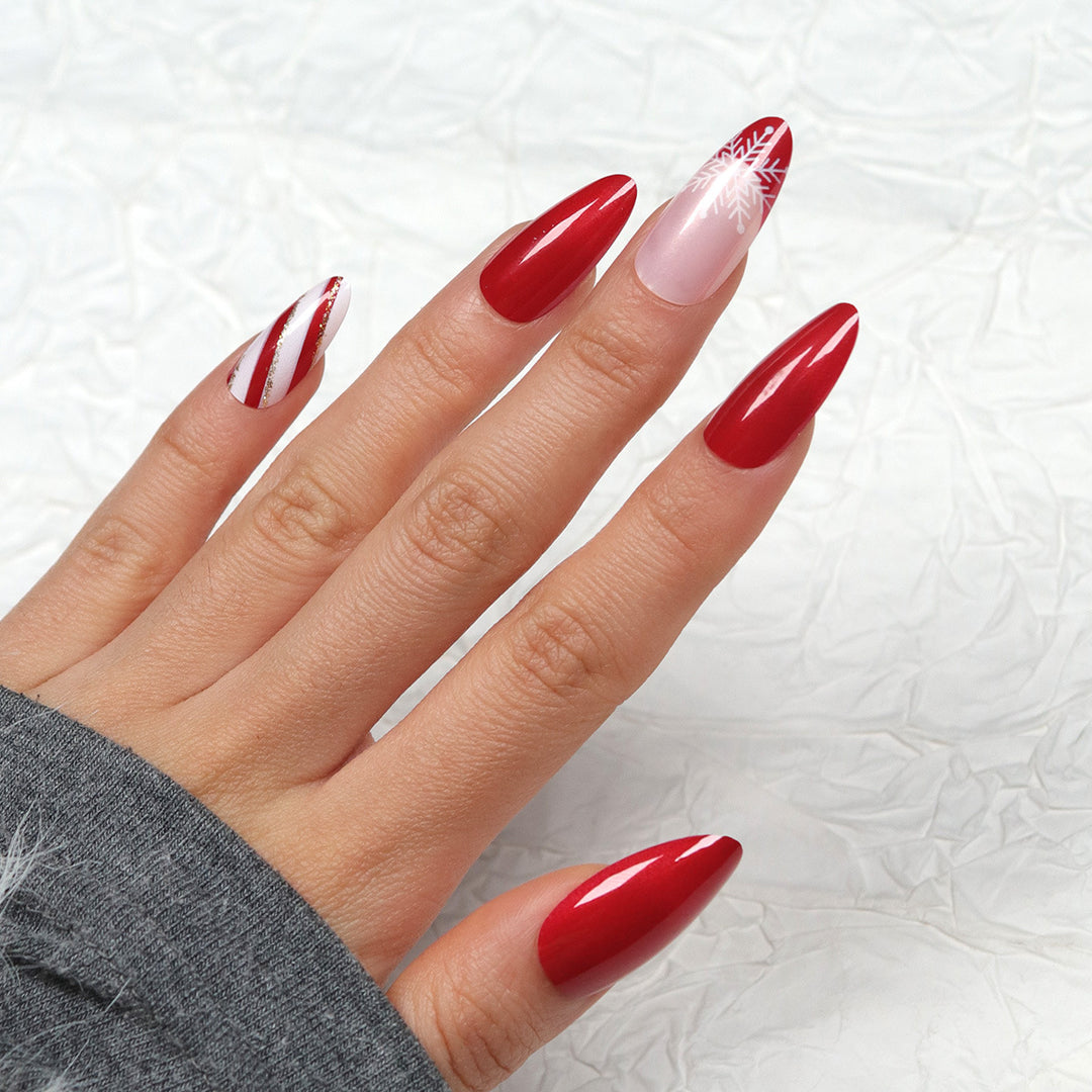 Elegant Holiday-Themed Stiletto Press-On Nails Stornfield