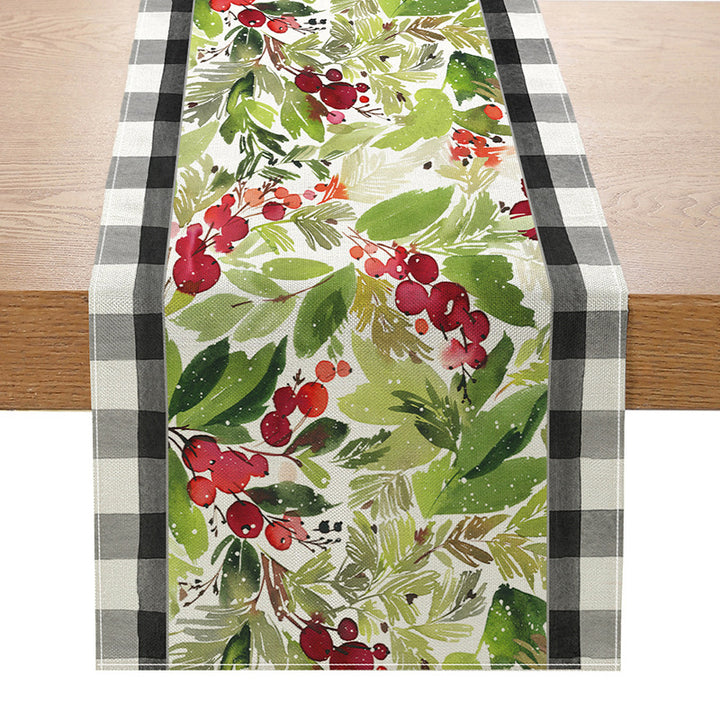 Botanical Watercolor Cotton-Linen Table Runner with Durable Hem