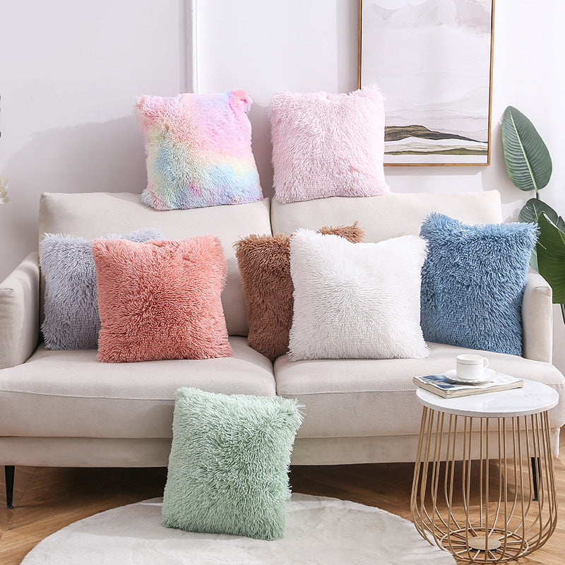 Plush Faux Fur Square Decorative Pillow Cover with Hidden Zipper and Long Pile