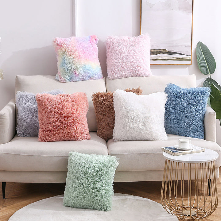 Plush Faux Fur Square Decorative Pillow Cover with Hidden Zipper and Long Pile