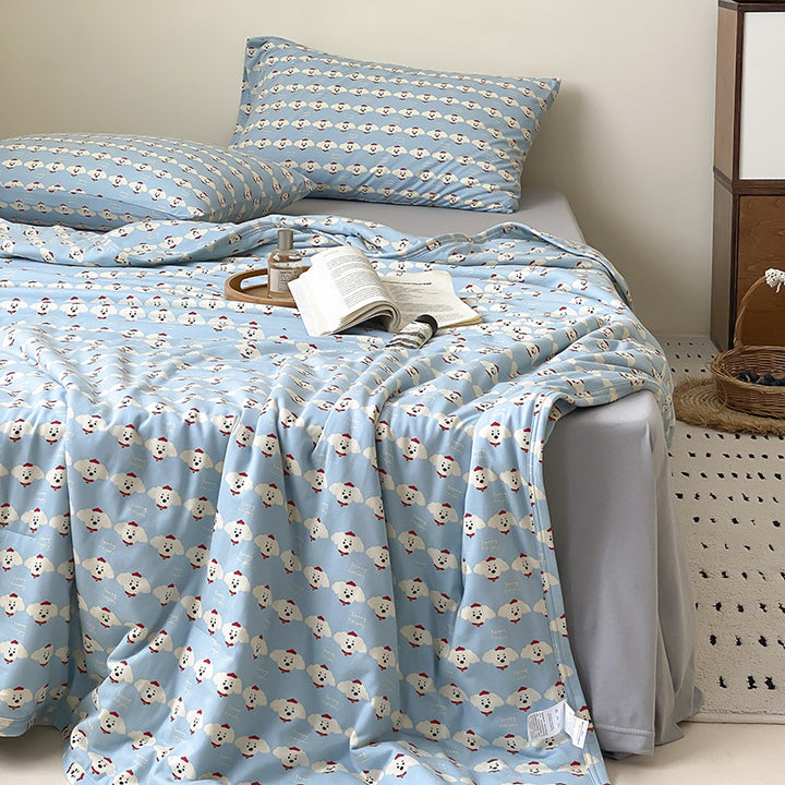 Light cotton gauze bedding set with fine stripe and floral pattern as well as lace edge