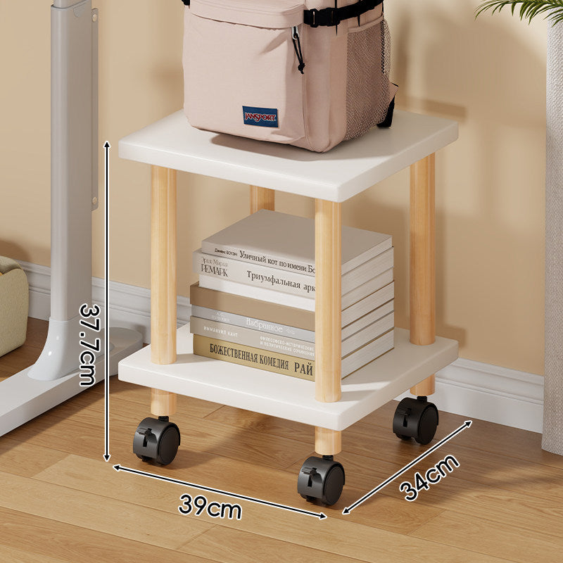 Compact Mobile Two-Tier Storage Cart with Wooden Legs and Locking Casters