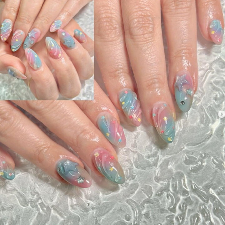 Acrylic nail set with creative star and gradient designs Stornfield