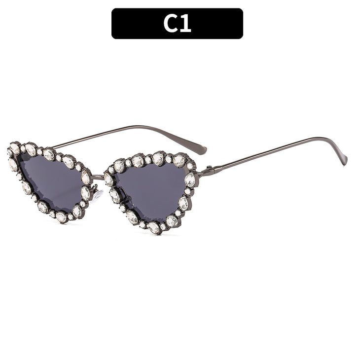 Heart-Shaped Rhinestone-Accented Sunglasses