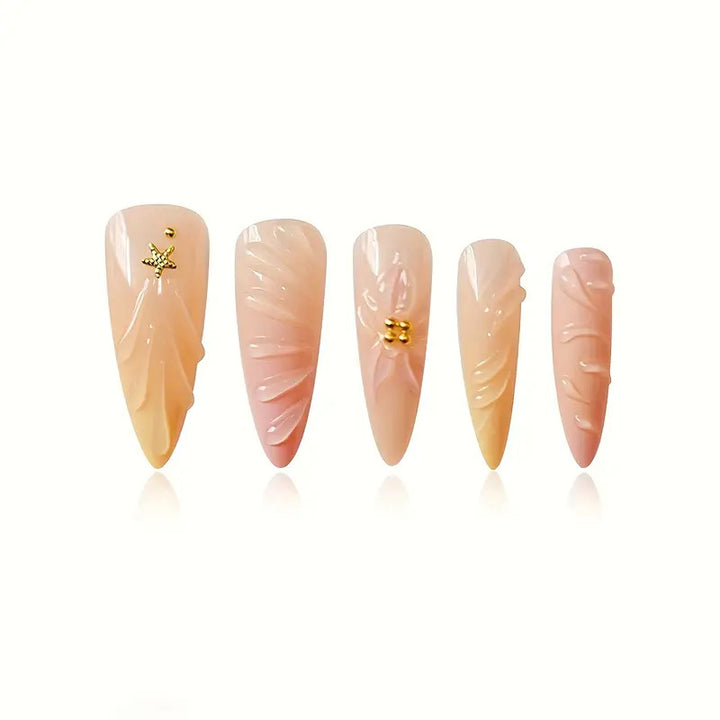 Artistic Press-On Nail Set with Floral Design Stornfield
