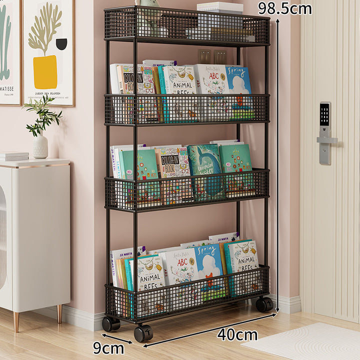 Freestanding Mesh Four-Tier Book and Toy Storage Shelf