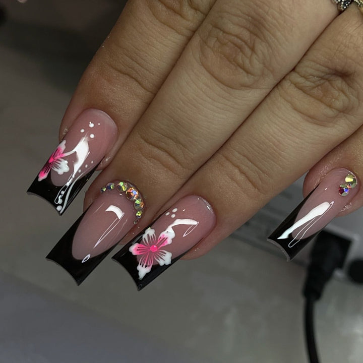 Glamorous Floral Accent Stiletto Nail Art Extensions Stornfield
