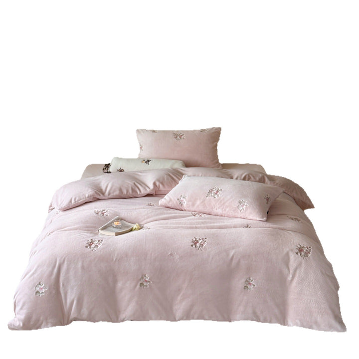 Embroidered Floral Velvet Duvet Cover Set with Pillow Shams
