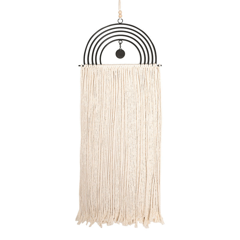 Boho macrame wall hanging with semicircle metal frame and long fringes Stornfield
