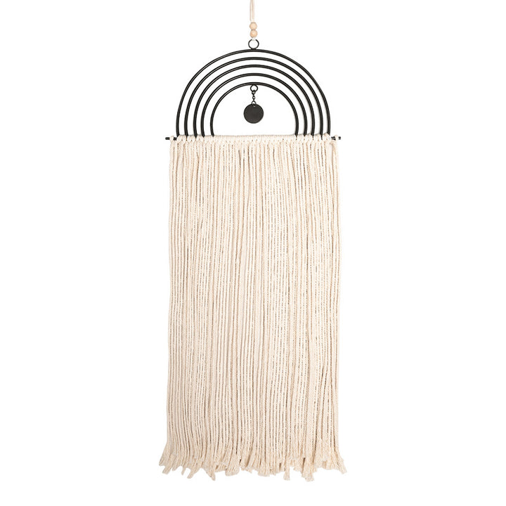 Boho macrame wall hanging with semicircle metal frame and long fringes Stornfield
