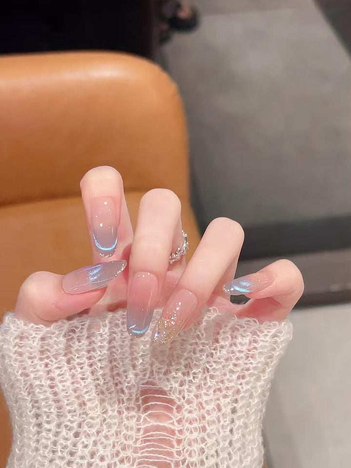 Elegant Ombre Nail Extensions with Crystal Accents