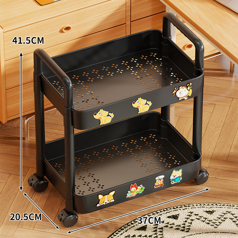 Triple-Tier Rolling Metal Storage Cart with Perforated Trays and Locking Casters