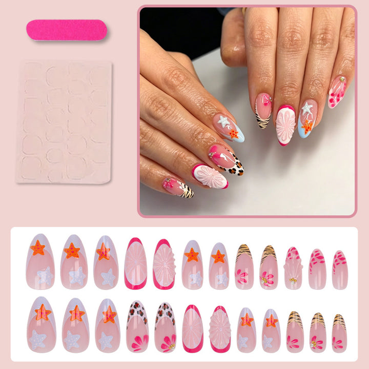 Artificial nail set with creative floral and maritime designs Stornfield