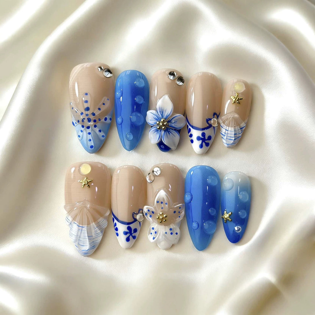 Ocean-Inspired Decorative Press-On Nails