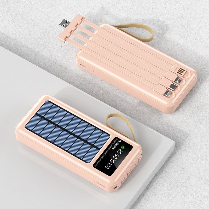 Portable solar power bank with integrated multifunction charging cable and digital display Stornfield