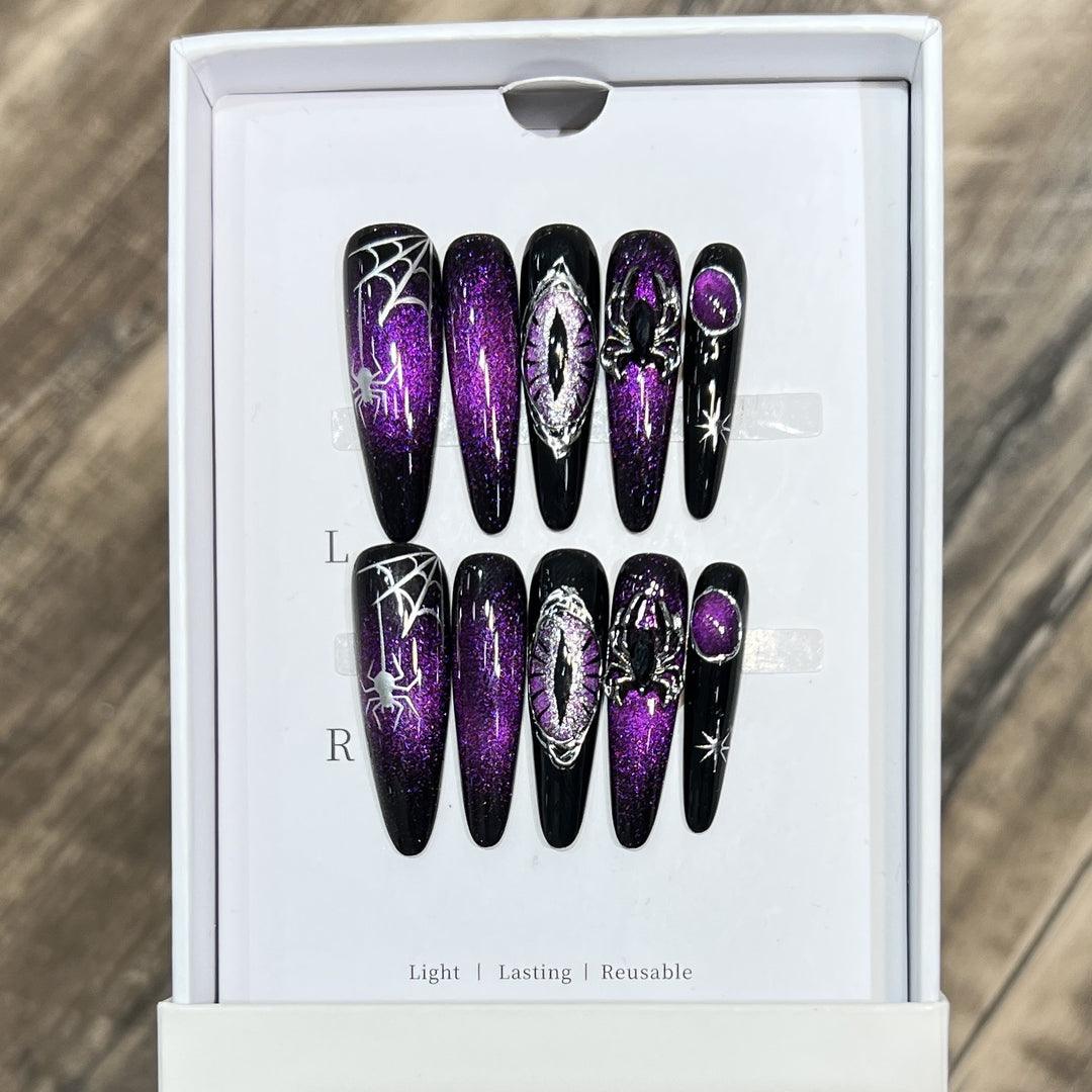 Glamorous Stiletto Press-On Nail Art Set with Celestial Design Stornfield