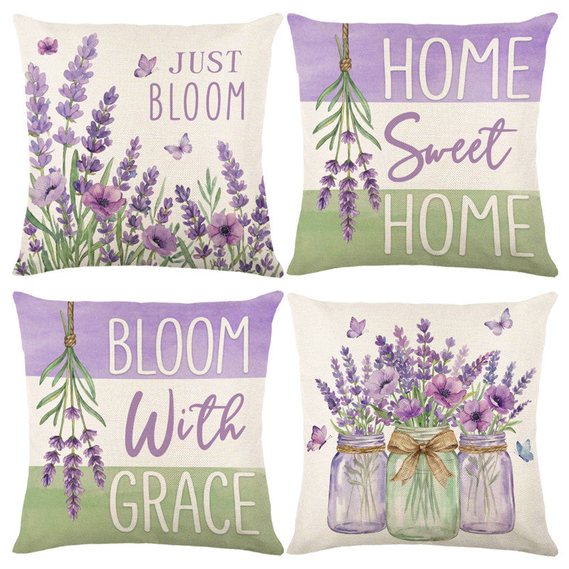 Decorative Linen-Cotton Accent Throw Pillow Cover with Floral Typography
