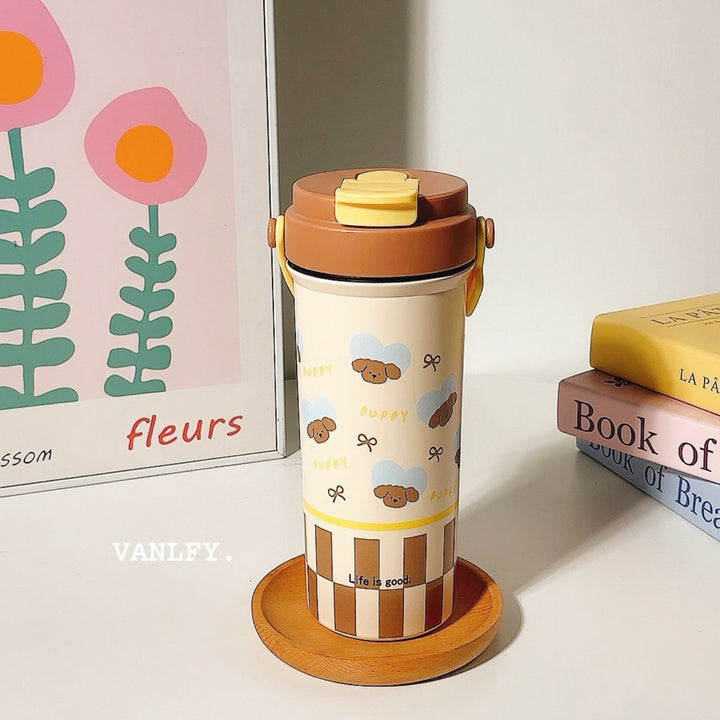 Women's insulated drinking cup with secure flip lid and cute dog design Stornfield