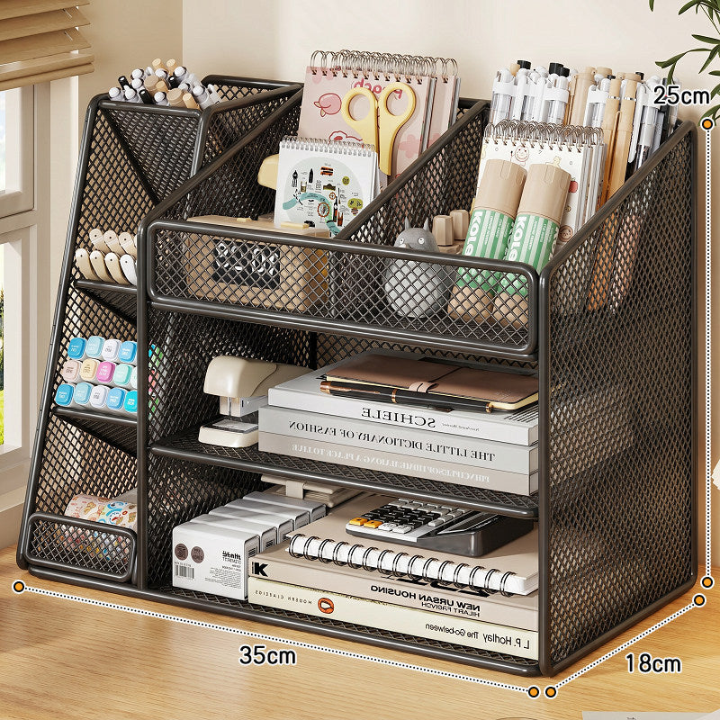 Slanted Mesh Desktop Multi-Compartment Stationery and Document Organizer