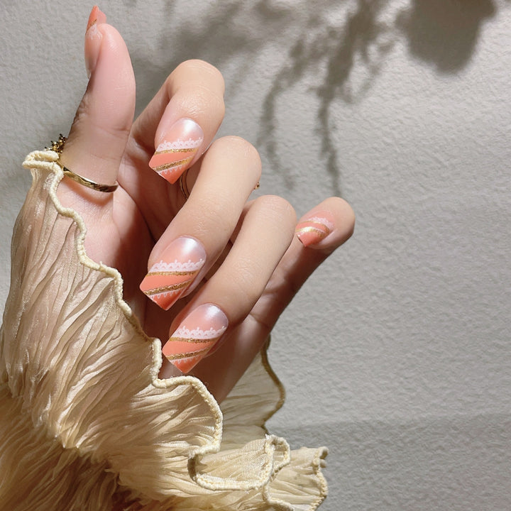 Decorative Press-On Nail Art Set with Gold Accents