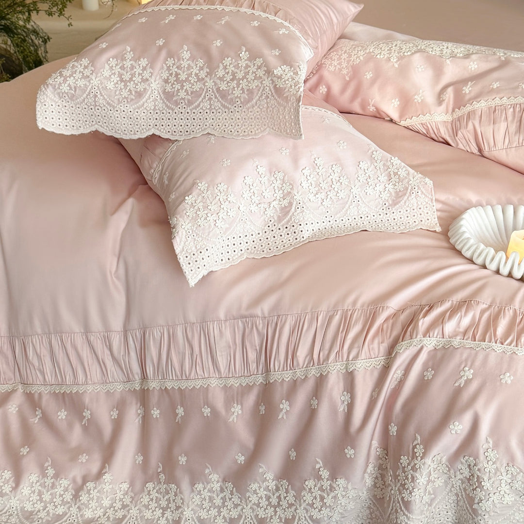 Embroidered Ruffle Lace Duvet Cover Set