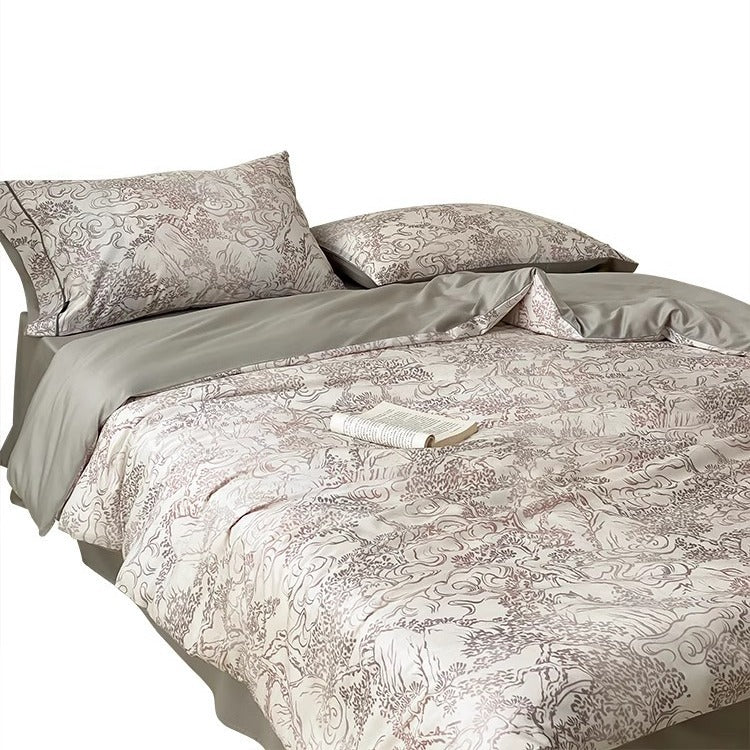 Reversible Sateen-Feel Jacquard Duvet Cover Set with Oxford Shams