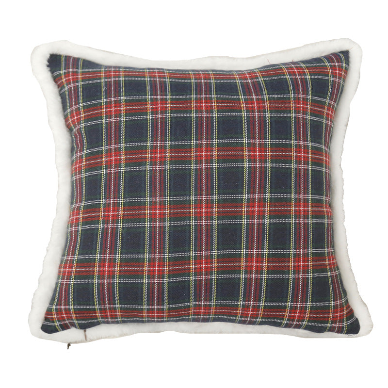 Plaid Holiday Decorative Throw Pillow with Embroidered Snowflake Motif and Hidden Zipper