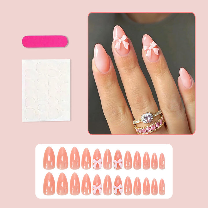 Acrylic Nail Set with Elegant Bows and Glamorous Accent Stornfield