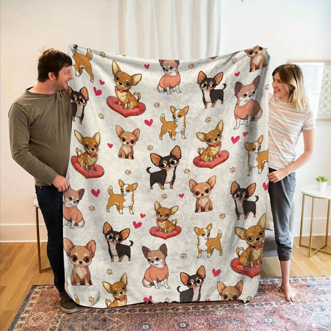 Soft Cartoon Dachshund-Themed Fleece Blanket