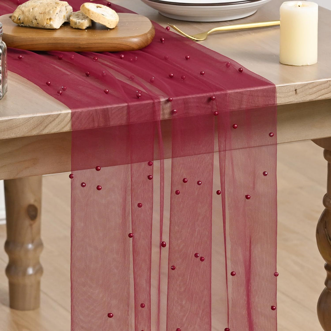 Elegant Table Runner with Pearl Detailing Stornfield