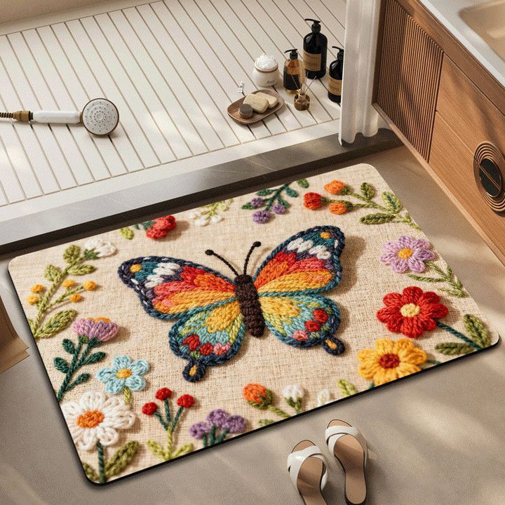 Embroidered Peacock and Floral Area Rug