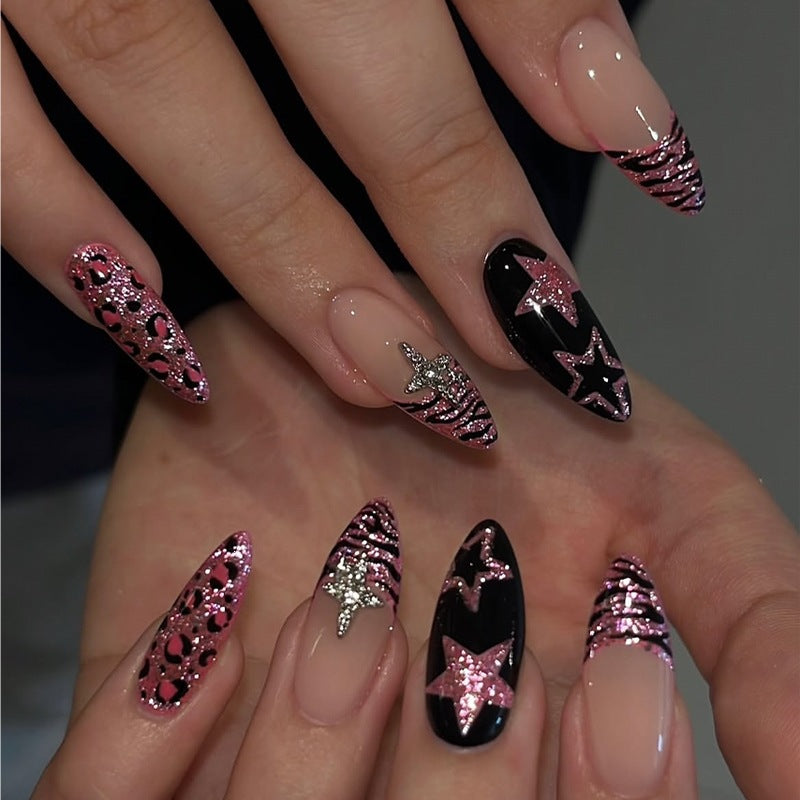 Creative nail art set with leopard and glitter accents Stornfield