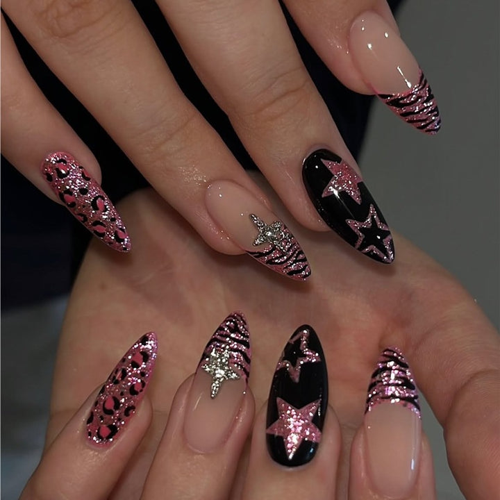 Creative nail art set with leopard and glitter accents Stornfield