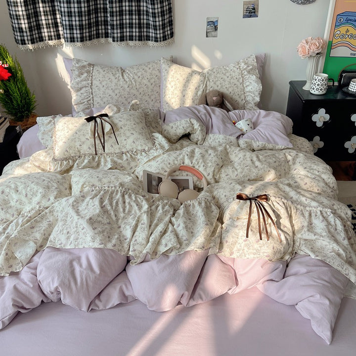 Ruffled Floral Patterned Duvet Set
