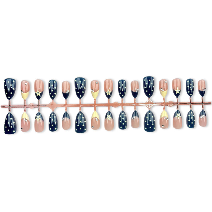 Artistic Press-On Nail Set with Star Accents