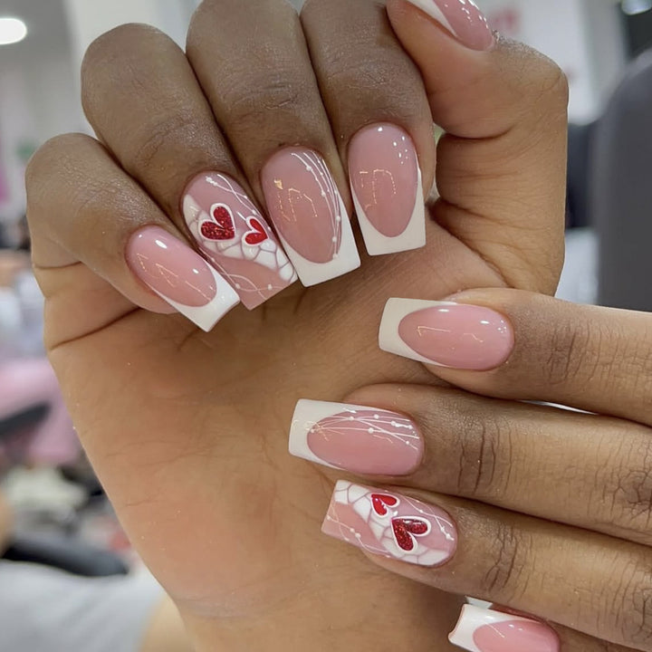 Heart-Embellished Acrylic Nail Art Extensions Stornfield