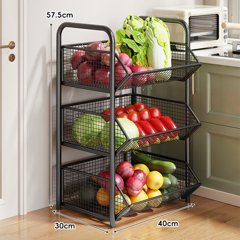 Three-Tier Rolling Mesh Produce and Pantry Storage Cart with Swivel Casters