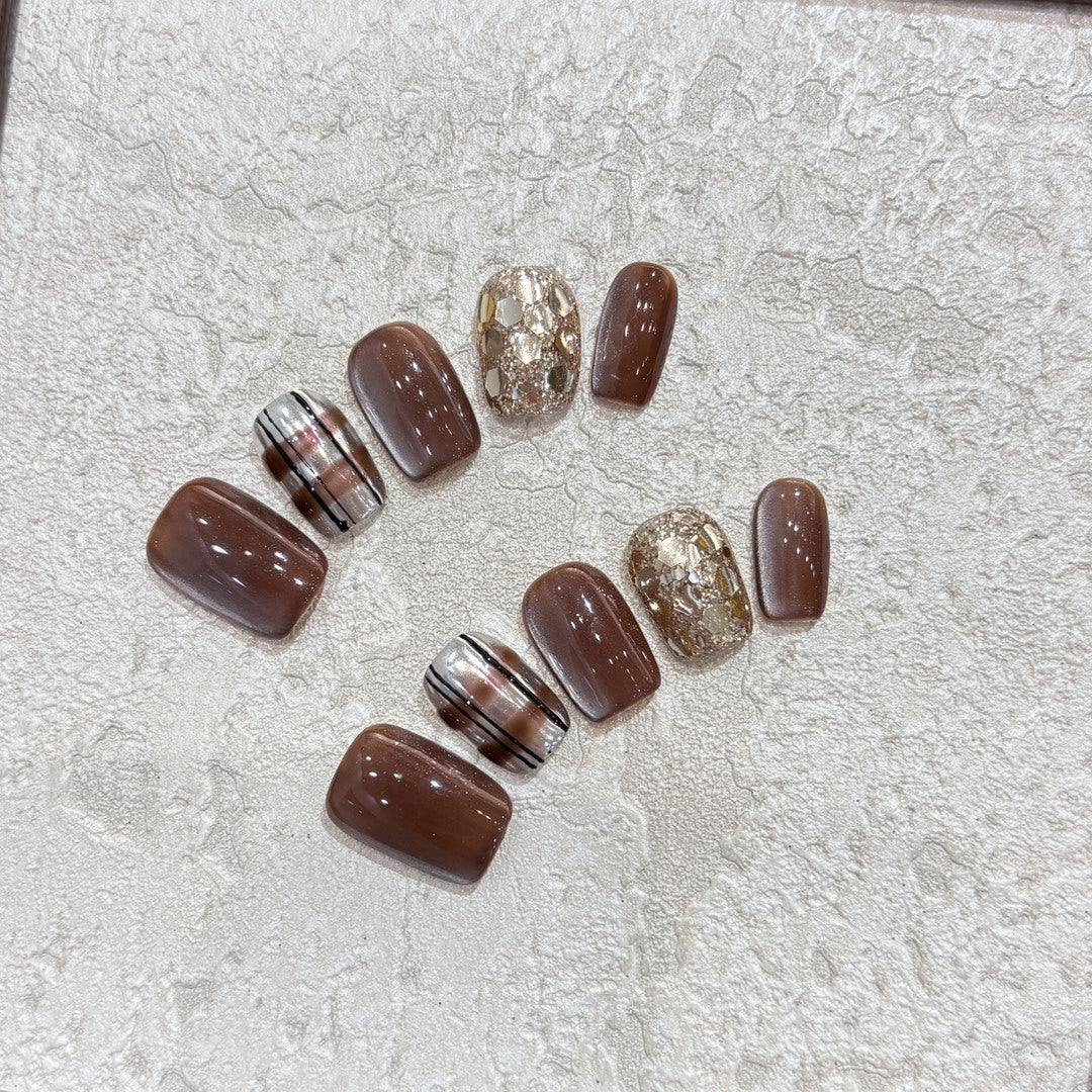 Artificial Nail Set with Glitter and Gold Accents Stornfield