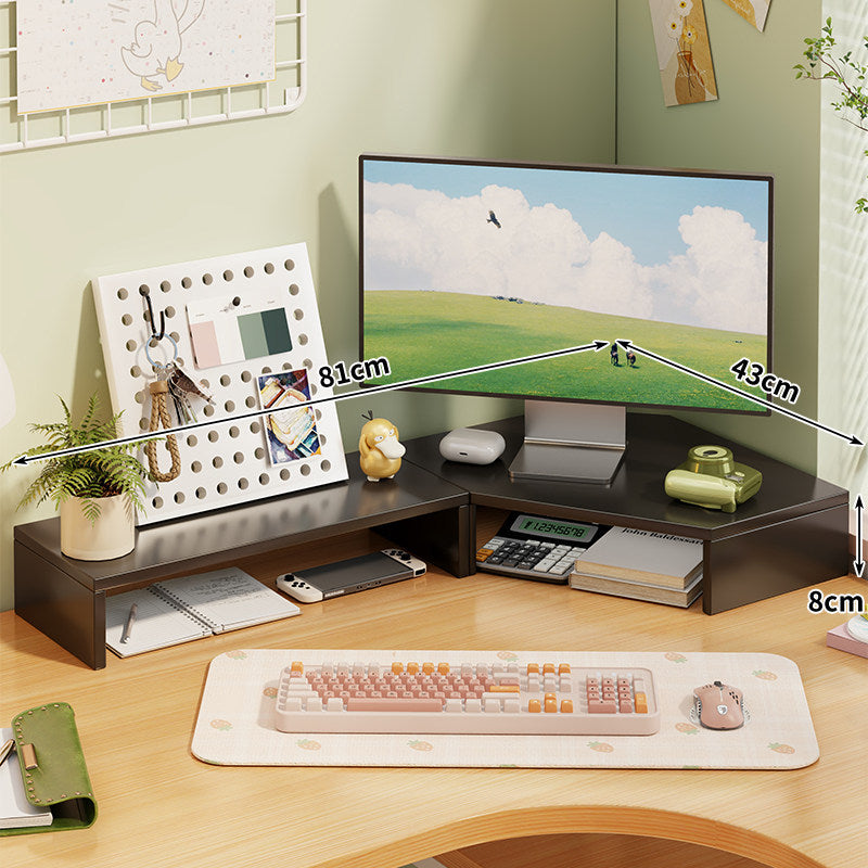 Corner Wooden Monitor Riser with Dual-Tier Storage Shelf