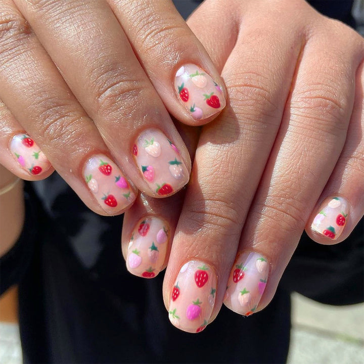 Strawberry-Themed Press-On Nail Art Stornfield