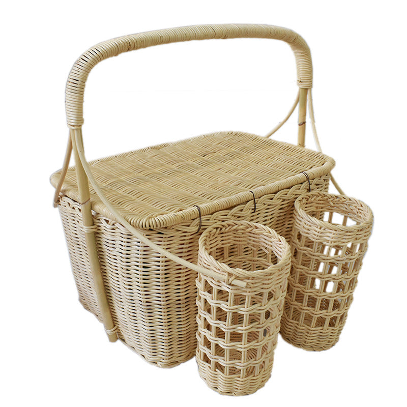 Handcrafted Woven Picnic Basket with Side Drink Holders Stornfield