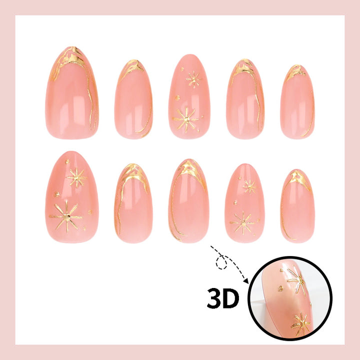 Art nail set with elegant gold accents and romantic star pattern Stornfield