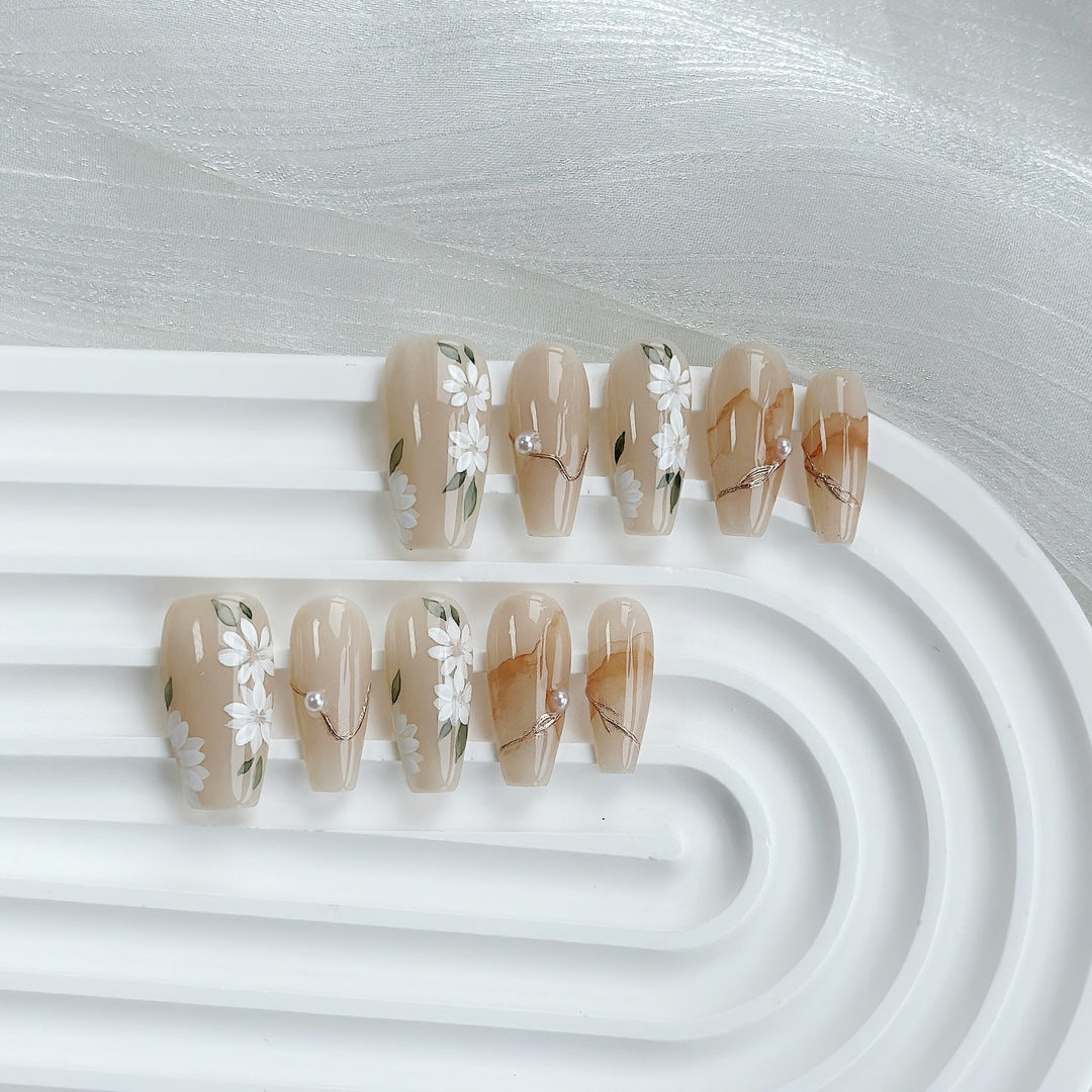 Premium Floral-Embellished Press-On Nail Set