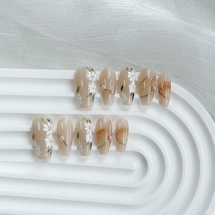 Premium Floral-Embellished Press-On Nail Set