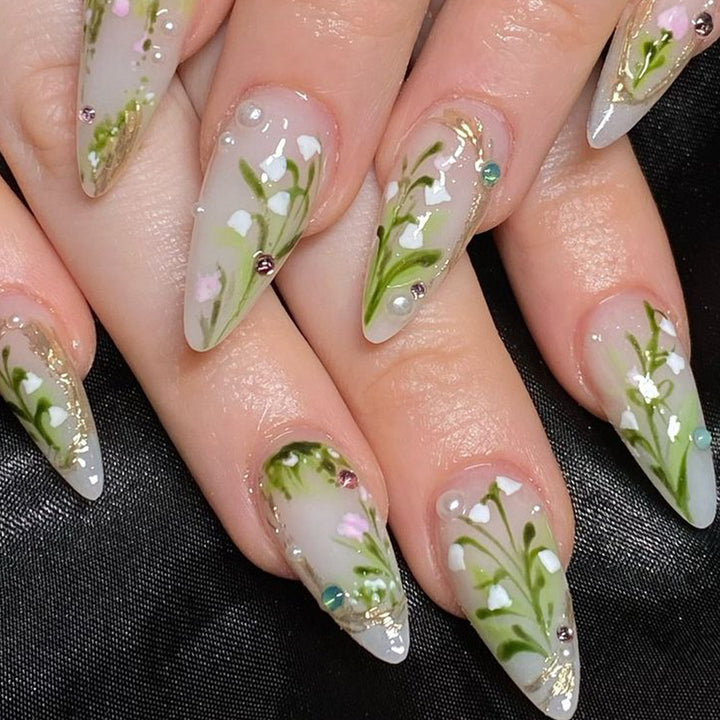 Elegant Floral Stiletto Press-On Nails Stornfield