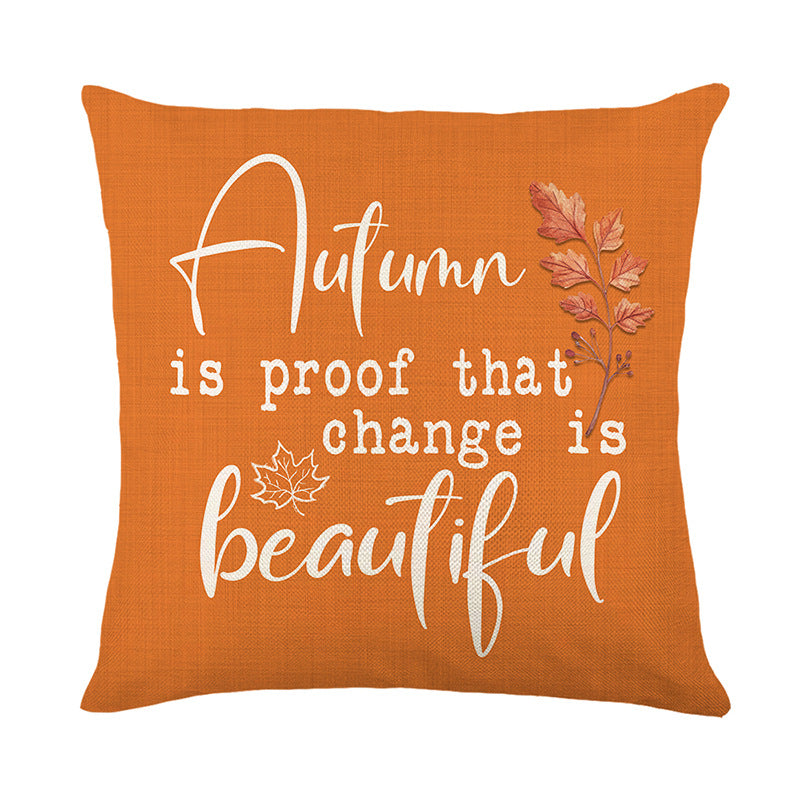 Autumn Linen Accent Throw Pillow with Seasonal Script Print