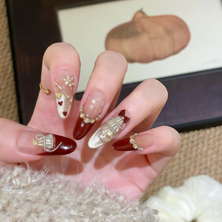 Artificial nail tips with festive glamour design Stornfield