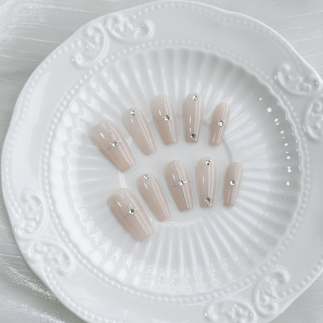 Decorative Stiletto Press-On Nail Set with Crystal Accents